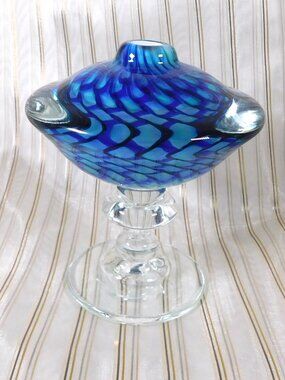 Blue on Blue Footed Art Glass Perfume Bottle # 26441